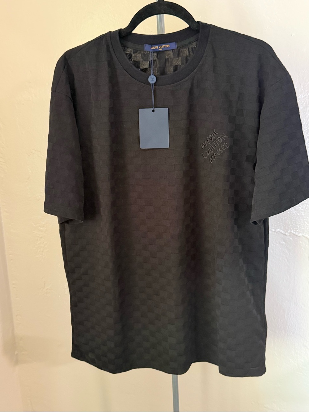 T shirt Black Embossed Checker Crewneck Sweater